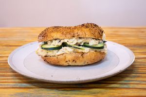 vegan tuna "chuna" at Pom Pom Bagels in Lagos