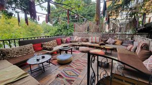 Upstairs outside seating (not wheelchair accessible) at Komiteti in Tirana