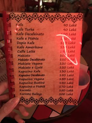 Menu at Komiteti in Tirana