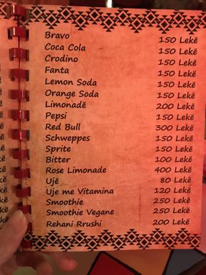 Menu page at Komiteti in Tirana