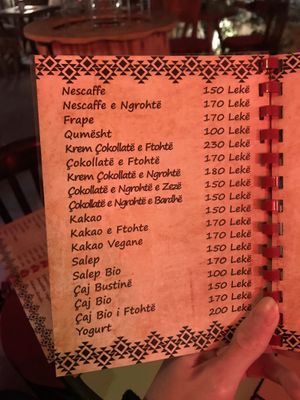 Menu page at Komiteti in Tirana