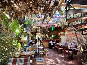 Interior of bar- smoking sections as not fully covered   at Komiteti in Tirana