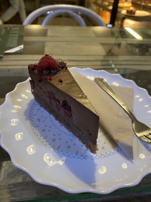 chocolate raspberry cake  at Tree Sisters in Prague