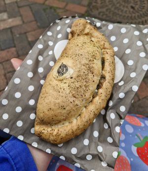 Butternut squash, vegan feta and spinach pasty at The Tuck Box in Lynmouth