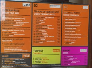 Menu at Wok to Walk in Lisbon