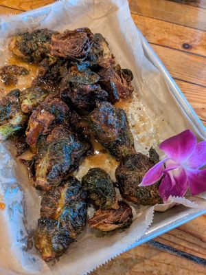 glazed charred brussels sprouts at COMMUNITY Kitchen + Taproom in Austin