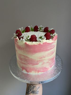Raspberry and coconut cake at What Leila Bakes in Swansea