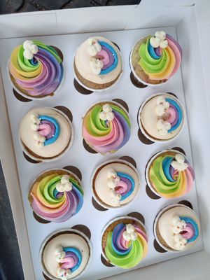 Rainbow cakes for kids party at What Leila Bakes in Swansea