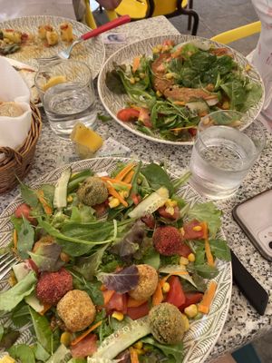 First plate is the veggie meatballs and the second on is the burger that my sister had already started eating  at Bar Nunzio in Corniglia
