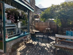 Seats outside at The Real Coffee Stop in Beddgelert