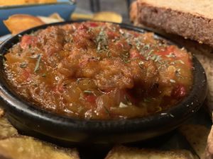 Warm Baba ganoush   at La Garrina Natural Wine Bar in Girona