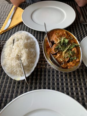 Rice and an amazing eggplant dish   at Maharaj in Mallorca