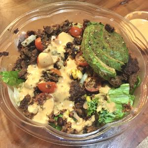 The Impossible Taco Salad with vegan chipotle ranch dressing  at Mendocino Farms - 180 Broadway in San Diego