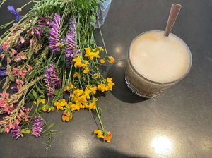 Iced Cappuccino with oat milk (nope, the flowers weren’t included)  at kaffeefabrik in Vienna