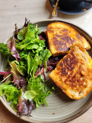 Cheese and kimchi toastie at Cafe On The Green in Widecombe In The Moor