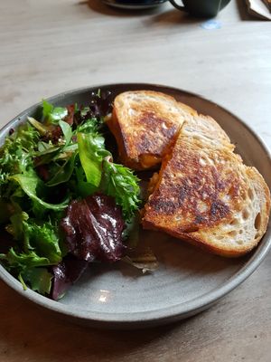 Vegan Cheese and kimchi sourdough toastie at Cafe On The Green in Widecombe In The Moor