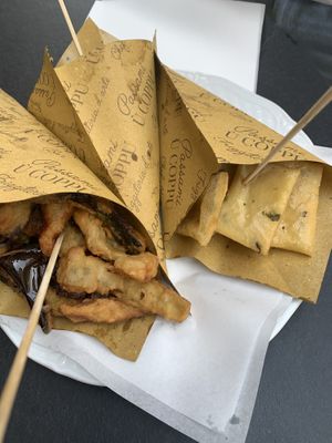 Fried vegetables & Mixed croquette & Panelle   at Passami u Coppu in Palermo