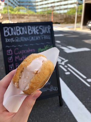 Vegan strawberry vanilla ice cream donut  sandwich at Bon Bon Bake Shop in Tokyo