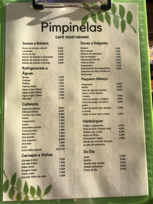 Menu  at Pimpinelas Coffe Shop Vegetariano in Santa Cruz Madeira