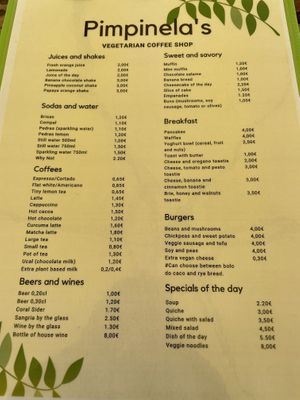 Menu #Veganuary at Pimpinelas Coffe Shop Vegetariano in Santa Cruz Madeira