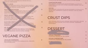 Menu 2 vegan desserts at 480Grad Pizza in Nuremberg