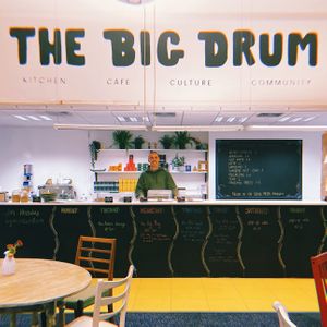 Weekly events listings are displayed on the counter - everything from yoga to acting classes and therapies at The Big Drum in Canterbury