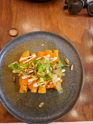 Pumpkin flautas at La Kombucheria in Merida