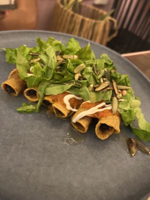 Pumpkin flautas   at La Kombucheria in Merida