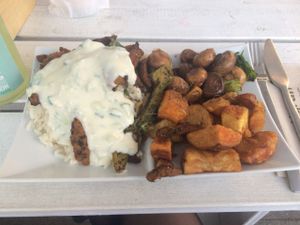 Vegan buffet. (Gyros, tzatziki and vegetables) at Sattgrün - Flingern in Dusseldorf