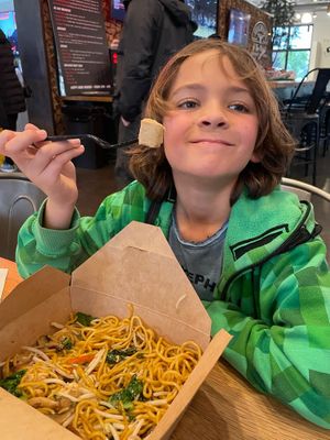 Got my kid the Pancit noodles with tofu. Flavors were great, but he didn't like all the mushrooms (so I got to eat them!) at Empty Bowl Gourmet Noodle Bar in Santa Barbara