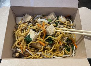 Pan Fried Pancit Noodle  at Empty Bowl Gourmet Noodle Bar in Santa Barbara
