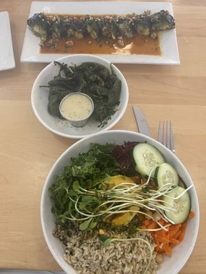 Kale macro bowl, shishito peppers and NYC roll  at Christopher's Kitchen in Palm Beach Gardens