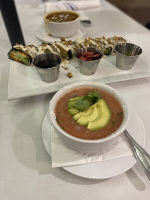 Avocado ginger roll & gazpacho  at Christopher's Kitchen in Palm Beach Gardens