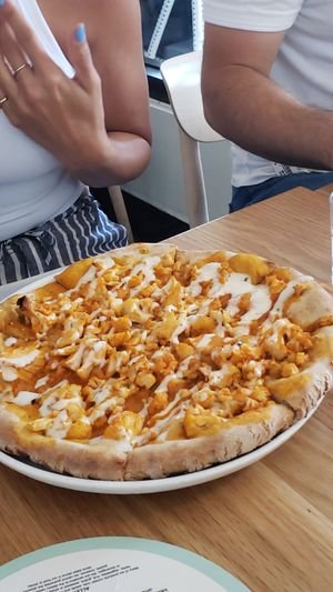 Buffalo cauliflower Pizza, nice and spicy at Christopher's Kitchen in Palm Beach Gardens