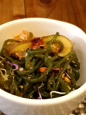 spicy noodles and figs at Chahororok Tea House in Seoul
