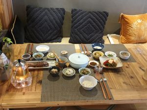 This is just the basic table setting before main food comes at Chahororok Tea House in Seoul