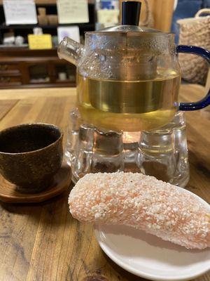 Tea and a rice cake   at Chahororok Tea House in Seoul