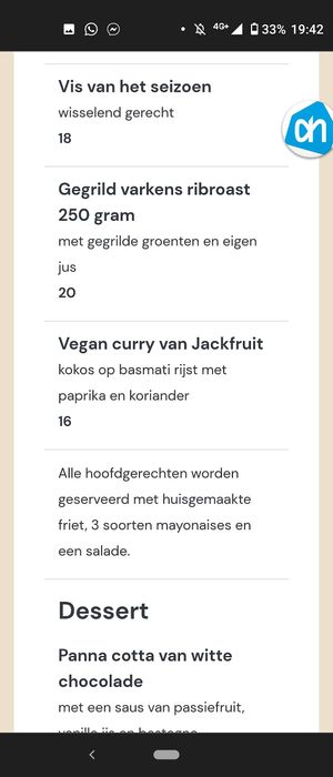 Diner menu main vegan at De Munt in Bodegraven