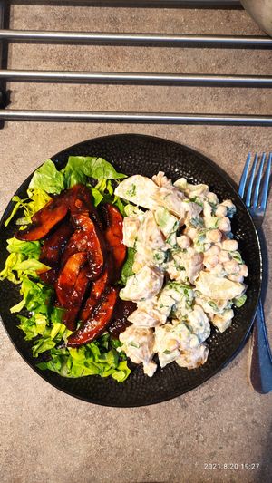 BBQ mushrooms and potato salad at Eco Plant Kitchen in Royton