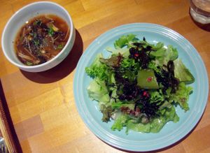 Soup and salad at Cafe Atl in Osaka