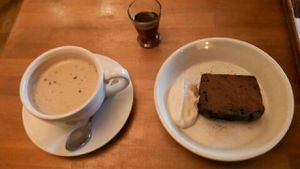 soy latte + choko cake! (home made syrup)  at Cafe Atl in Osaka