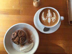 Banana dessert and soy latte at Cafe Atl in Osaka