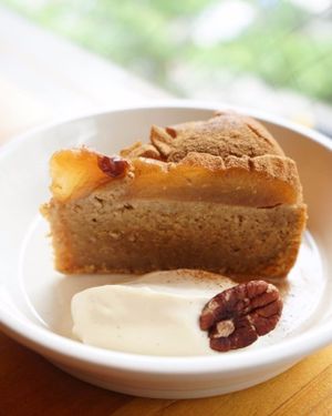 Apple cake with vegan whipped cream. at Cafe Atl in Osaka