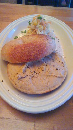 Fresh organic hummus bagel at Cafe Atl in Osaka