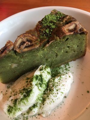 Matcha banana cake with Soy cream  at Cafe Atl in Osaka