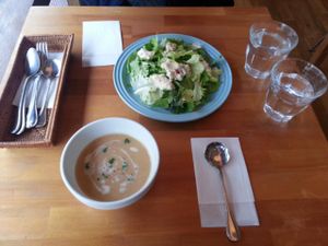 soup and salad at Cafe Atl in Osaka