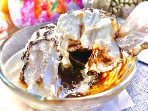 Coconut tartufo, chocolate filling at Caffe del Corso in Tropea