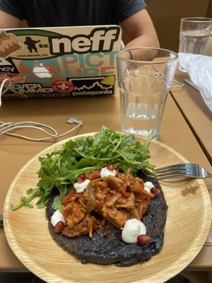 Black beans faina with jackfruit  at La Papa in Barcelona