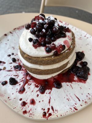 Vegan pancakes with berries  at La Papa in Barcelona
