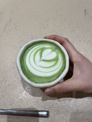 Matcha oat latte  at La Papa in Barcelona